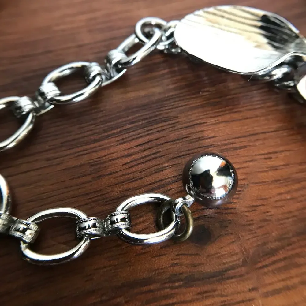 Vintage Danish-style silver tone etched leaf choker necklace sturdy construction